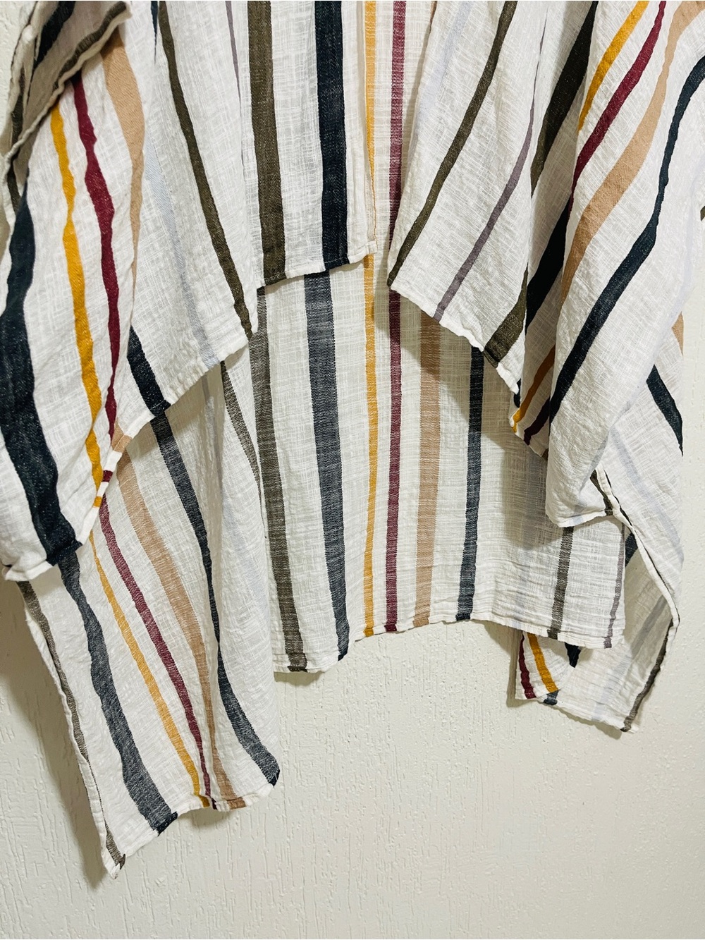 Free People Striped 100% Cotton Gauze Kimono Ruana Open Front Boho Cover Up - Picture 5 of 9
